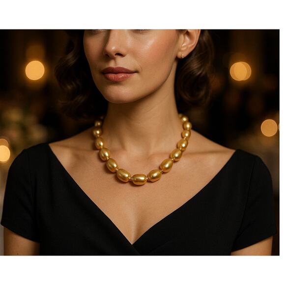 Carolee Sterling Hand-Knotted Champagne Gold Baroque Pearl Necklace - Picture 1 of 5